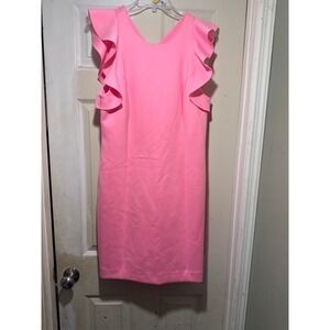 Lilly Pulitzer Shift Dress Womens 14 Pink Excellent Ruffle Flutter Sleeve V-Neck